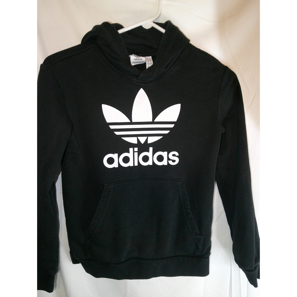 Adidas Hoodie Pullover Sweatshirt Trefoil‎ Logo Black Kids Size S